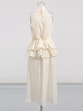High-End Famous Wind Long Lotus Leaf Dress 2025 New Women's Sleeveless Straight Collar Solid Dress