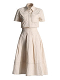 Lace Embroidery Set 2025 Spring New Collar Short-Sleeved Shirt High-Waist Long Dress Solid Color Woman