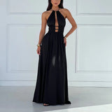 Women's New Hanging Neck Emptiness Body Folding Dress HZ0628