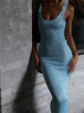 Summer Women's Explosive Sexy U-Neck Sleeveless Squint Bag Hip Dress HZ0628