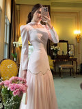 2025 New Hand-Drilled Weaving Woven Tape Design Long-Sleeved Lady Body Dress