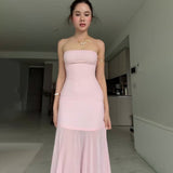 2025 New Solid-Colored Sleeveless Chest-Width Roll-Back Hip-Upper Dress