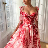Women's New Rope Slings To Close The Waist Shredded Floral Dress HZ0628