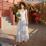 Seaside Resort Beach Skirt Women Summer Acetate Densate Cross Fine Shoulder Strap Sexy Bare Back Sling Skirt Fairy