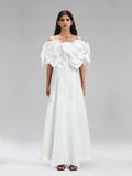 2025 Spring New A Dress Word Three-Dimensional Flowers Long Dress Dress Woman