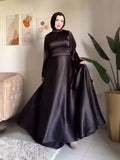 2024 New Large Swing Sleeves To Close The Waist Thin Solid Color Long Sleeve Design Feel Dress
