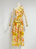 Summer New Shoulderless Sleeveless Bow Tie Ting Waist Layered Print Long Dress Woman