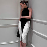 Women Decorate Sleeveless Hanging Neck Side Fall Mid-Dress Dress DJPT