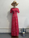 Summer New Temperament Elegant Women's Printed Dress Round Five-Sleeve One-Step Skirt