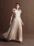 2025 V-Neck Shoulder Three-Dimensional Flower Design Short-Sleeved Dress Dress
