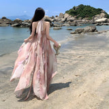 Holiday Hanging Neck Pink Dress Beach Dress Chiffon Slings Holiday Dress Dress Dress Dress Dress Dress Woman