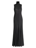 Simple 2025 Spring New Collar Sleeveless Back Design Long-Folded Solid Color Dress Woman