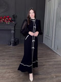 2024 New Bow Decoration Black And White Splicing Temperament Half-High Collar Long Dress