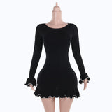 Autumn 2025 New Temperament Claming Wave Roll A Long Sleeve Weaving Dress Woman DJPT