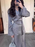 2024 New Set Of Vertiny To Receive Waist Design Long Dress Suit Woman