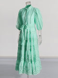 Women's Clothing 2025 Summer New High-End Lantern Sleeve Water-Soque Embroidery Strapped Dress Body Girl
