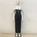 One-Word Shoulder Bow Tuxedo Diamond Bandage Croak Party Long Dress Dress Skirt