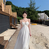 Breast Slings White Languing Folded Long Skirt Banquet Dress Holiday 100 Folded Beach Dress Girl