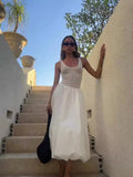 Mesh Vest Sweet Splicing Fake Two-Piece Self-Sightament Dress 2024 Summer New Summer