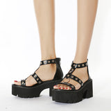 Dew Metal Ring Hollow High-Heeled Sandals Thick-Soled Roman Shoes Trend Heightening Women's Shoes High Quality Shoes