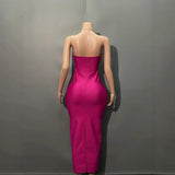 A Diamond Chain Hanging Neck Dress Sexy Breast-Wearing Hips Women's Bandage Evening Dress