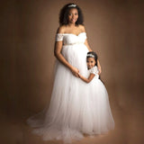 Women's Short-Sleeved Lace Splicing Mesh Pregnant Woman'stail Dress Photo Dress 1223 Maternity
