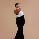 New Sexy One-Word Collared Back Diamond Banded Dress Party Dress Temperament Dress