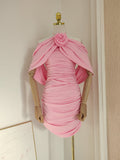 Sheath Halter Pink Floral Holiday Dress Travel Vacation Dresses Short Birthday Dress SD1251