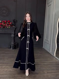 2024 New Bow Decoration Black And White Splicing Temperament Half-High Collar Long Dress
