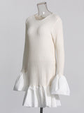Elegant Style Dress Women's 2025 Spring New Simple High-End Collar Collar Horn Sleeve Knitted Pure Color Skirt