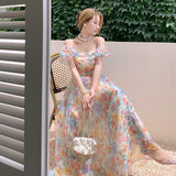 Lusty French Sexy Back One-Word Shoulder Bubble Sleeves Sleeves Hanging Dress Women's Summer Seaside Holiday Dress