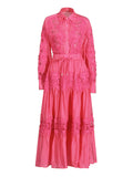 Summer New Fashion Collar Embroidered Water-Soluble Flower Hollow Shirt + Strapping Rope Skirt Dress Suit Woman