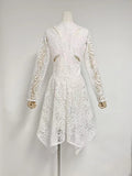 Autumn New Round-Neck Long-Sleeved Irregular Dress Type Hole Design Hollow Waist Short Dress Woman
