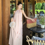 Side-Scucked Neck Dress Women's New Summer Thai Sanya Seaside Holiday Pink Long Dress