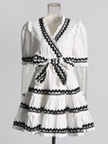 Retro Style 2025 Summer New V-Neck Belt Belt Waist Design Lace Side Short Dress Dress Woman