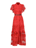 Temperament Fashion Elegant Style Dress 2025 New Collar Embroidery Sleeker Sleeker Summer New Long Dress Woman