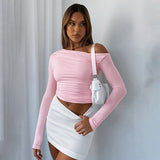 Women's Clothing 2025 Autumn And Winter 2025 New Long-Sleeved Slender Collared Shoulder Hottie Top DJPT