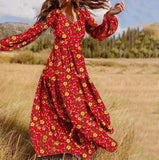 And Winter Explosion Chiffon Dress Female V-Neck Large Pendant High-End Explosive Temperament Leisure DJPT