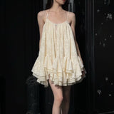 2024 New Beautiful Exquisite Ribbon Sling Dress Lotus Leaf Side Loose Holiday Dress