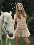 Niche Pure Lusty Sweet V-Neck Crumb Dress Horn Sleeves To Close The Waist Thin Atmosphere Holiday Dress