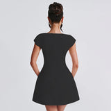 Summer 2025 New Fashion Style Commuting Short-Sleeved Square Vest A Swing Mini Dress DJPT