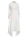 Asian Temperament Elegant Wind Collar Long Sleeve Irregular Dress 2025 New Solid Broad Ass Dress Women Summer