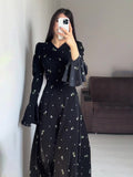 Middle East 2024 Spring New Lotus Leaf Sleeves To Close The Waist And Crushed Flowers Gentle Wind Dress Dress