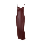 Summer 2025 New Bag Ass Skirt Temperament Sexy Waist-Tight Leather Dress Woman DJPT