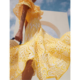 Summer Australian Niche Tide Brand Goddess Word To Lead The Lotus Leaf Side Embroidery Hollow Big Fairy Gas Holiday Dress