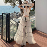 Holiday Style V-Neck Hanging Neck Top Skirt Half Dress Two Sets Of Women's Summer Beach Beach Skirt