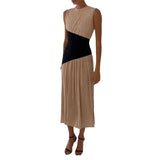 2024 Women's Clothing Folds Irregular Black Spliced Sleeveless Long Dress