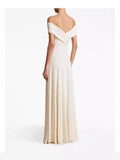 Temperament Sexy Word Collar Twisted Folds Folded White Evening Dress Dress Dress Dress Dress Woman