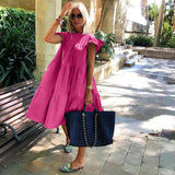 Vintage Crums Loose Large Size Women's Casual Round-Neck Short-Sleeved Dress Dress Skirt Fashion Temperament DJPT