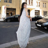 Zhao Sanguan The Same Butterfly Printed Dress 2024 New Gentle V-Neck Loose Holiday Dress